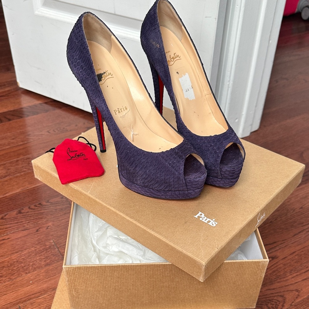Christian Louboutin Dark Purple Peep Toe Heels